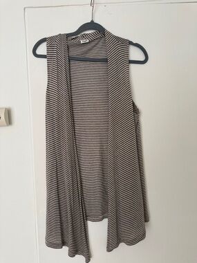 Splendid Taupe and Black Striped Sleeveless Open-Front Tunic Vest